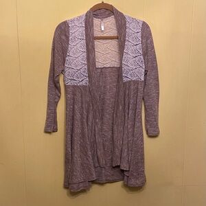 Kate Collection Open Long Cardigan With Floral Lace.